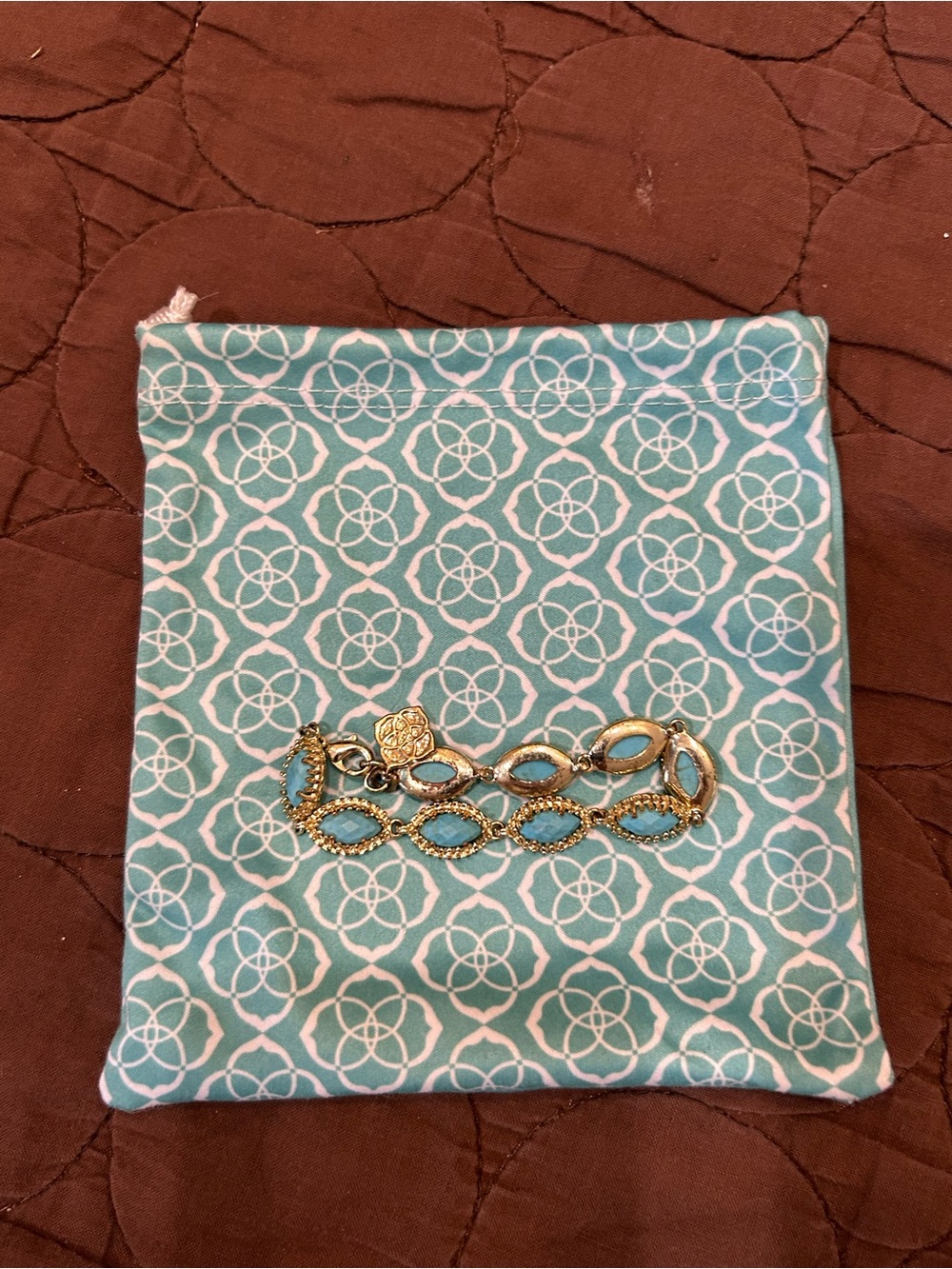 Kendra Scott Gold Turquoise Marquise Link Bracelet EUC